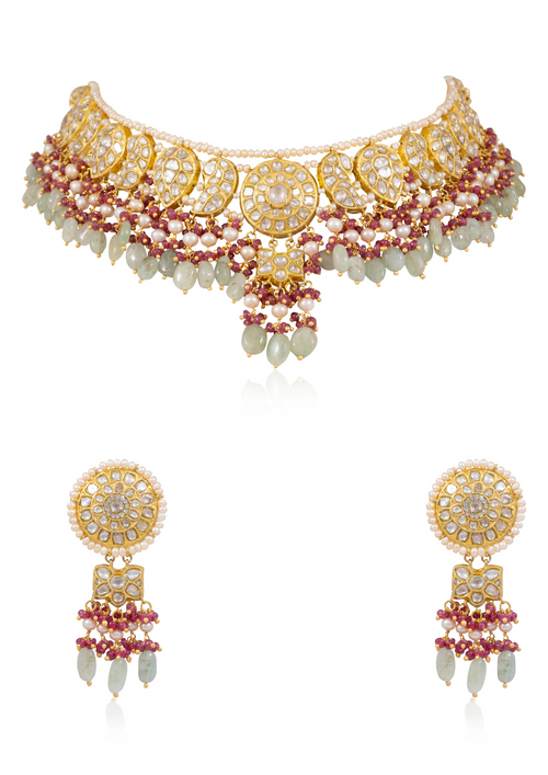 Willow Necklace And Lizbeth Long Earrings Polki Set