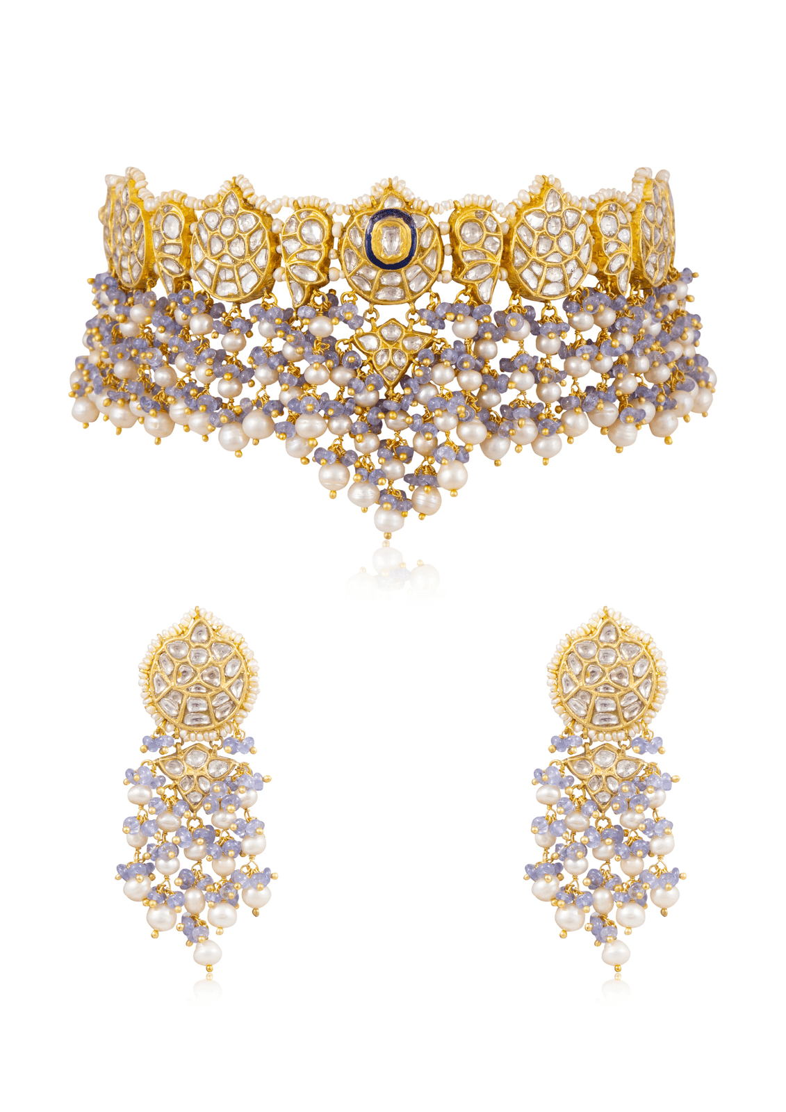 Jessica Choker And Kajal Long Earrings Polki Set