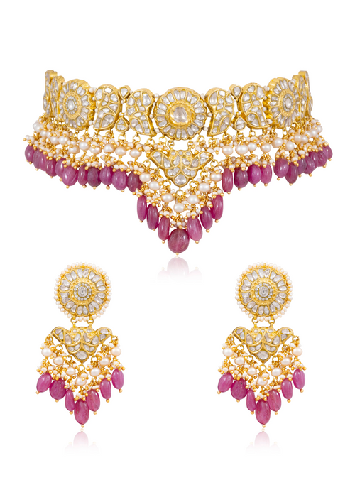 Siyali Choker And Katherine Long Earrings Polki Set