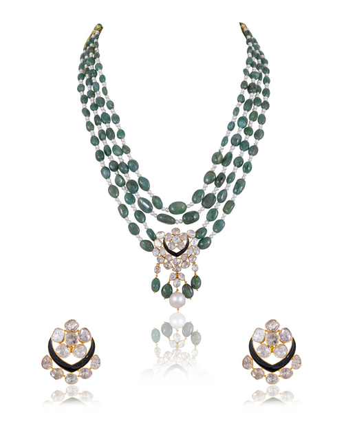 Zareen Bead Pendant And Valeria Tops Polki Set