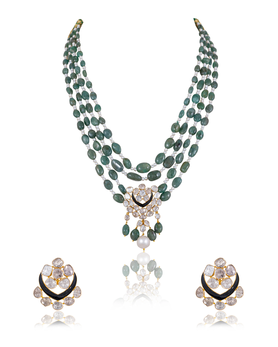 Zareen Bead Pendant And Valeria Tops Polki Set