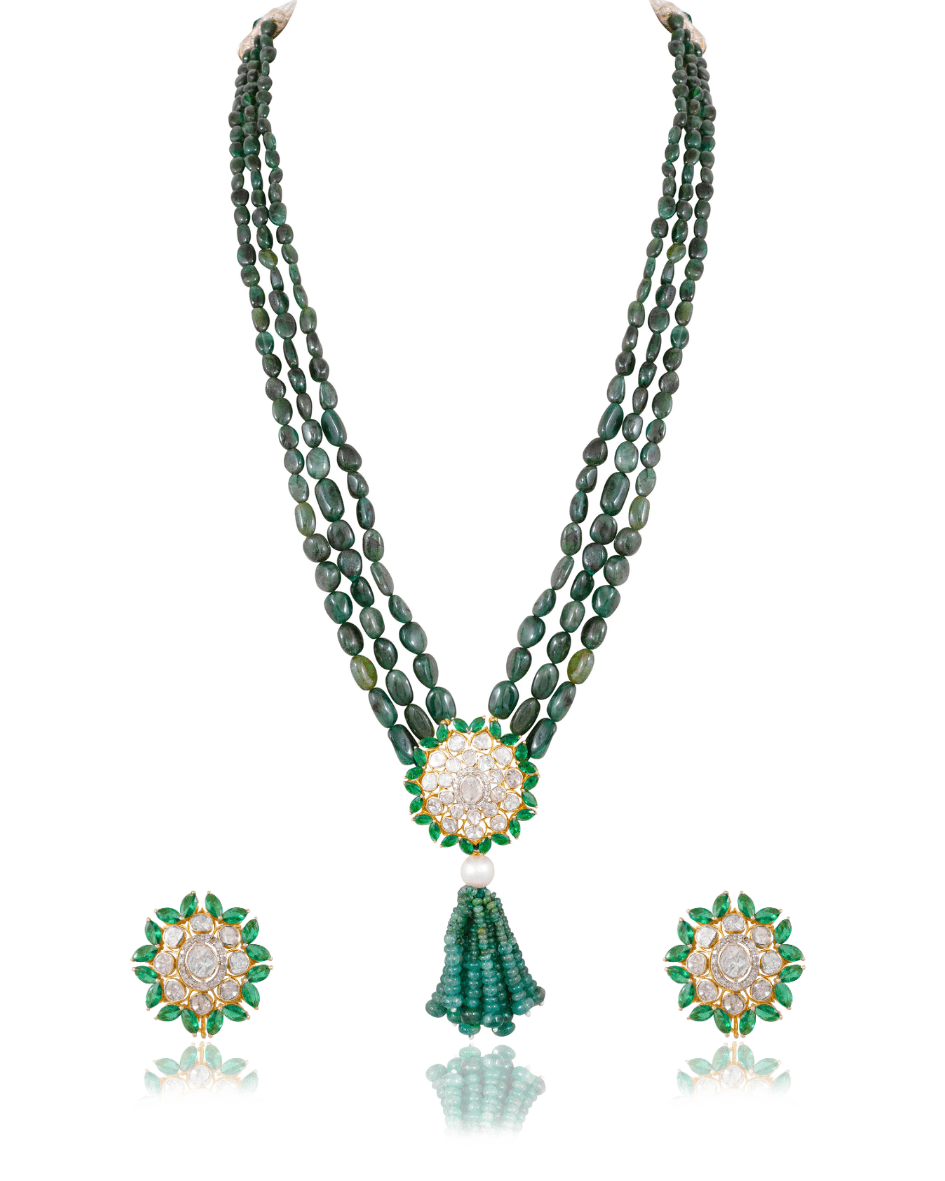 Evie Bead Pendant And Aaravi Tops Polki And Diamond Set
