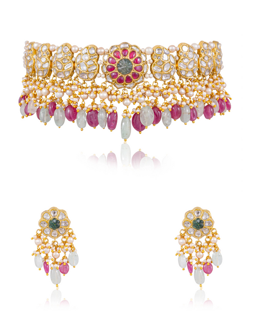 Trishika Choker And Nishat Tops Polki Set