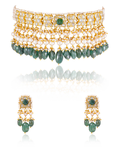 Aldrin Choker And Karishma Tops Polki Set