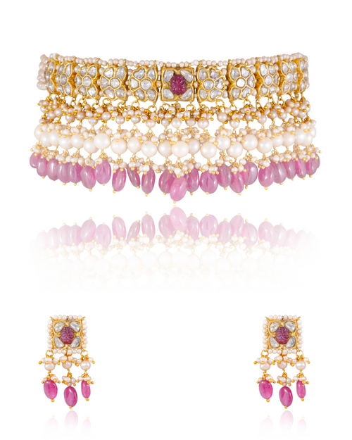 Diptija Choker And Faeema Tops Polki Set