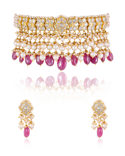 Kinjal Choker And Namlata Tops Polki Set