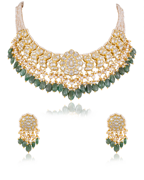 Unnati Necklace And Riddhi Tops Polki Set