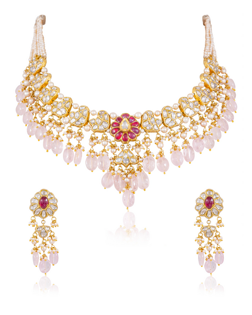 Niyati Necklace And Nitu Long Earrings Polki Set