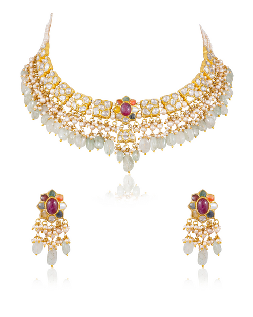 Zeeshani Necklace And Mehek Tops Polki Set