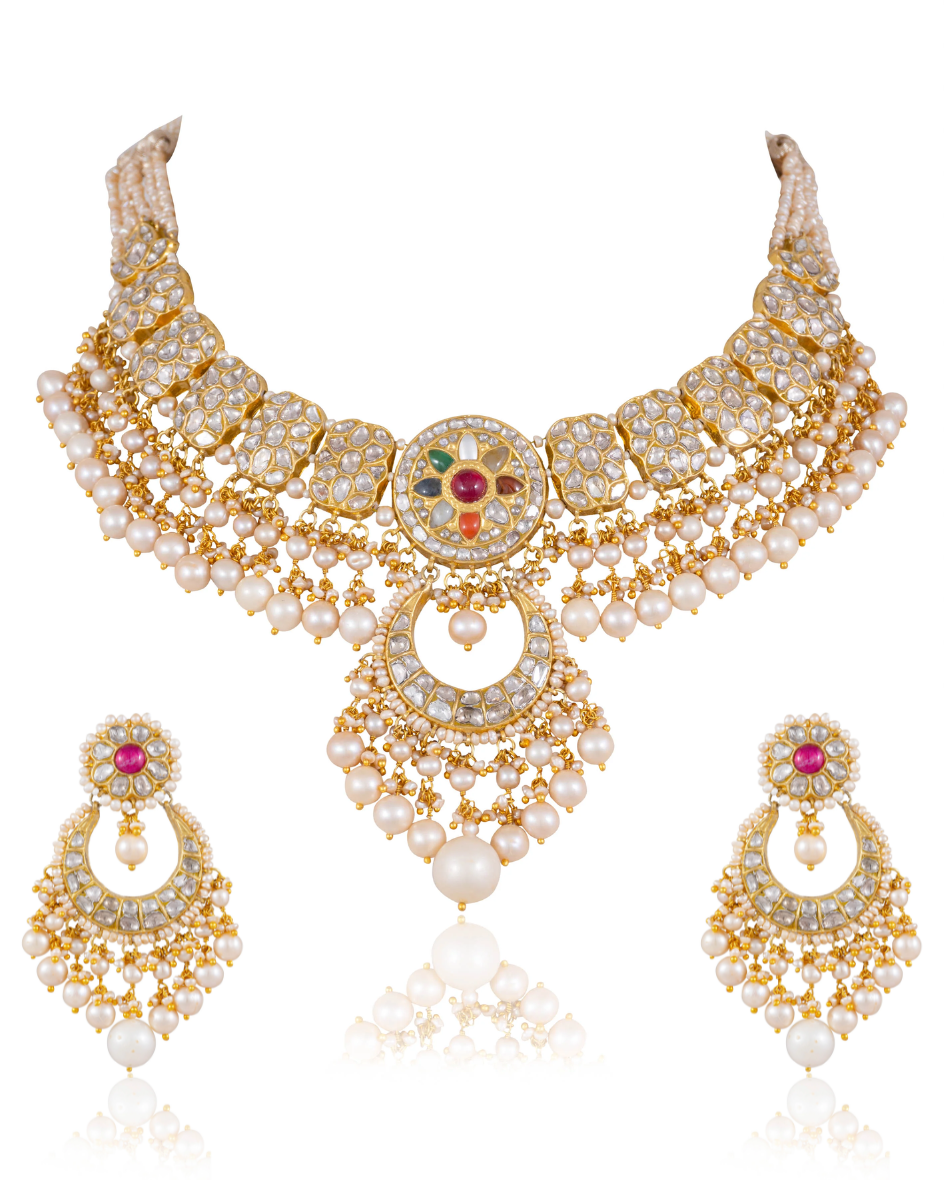 Vrutika Necklace And Krisha Chandbalis Polki Set