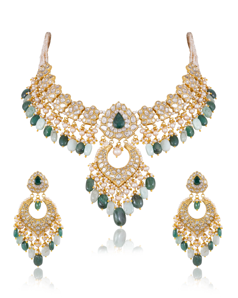 Avani Necklace and Krishnavi Chandbalis | Polki Bridal Set – Tyaani ...