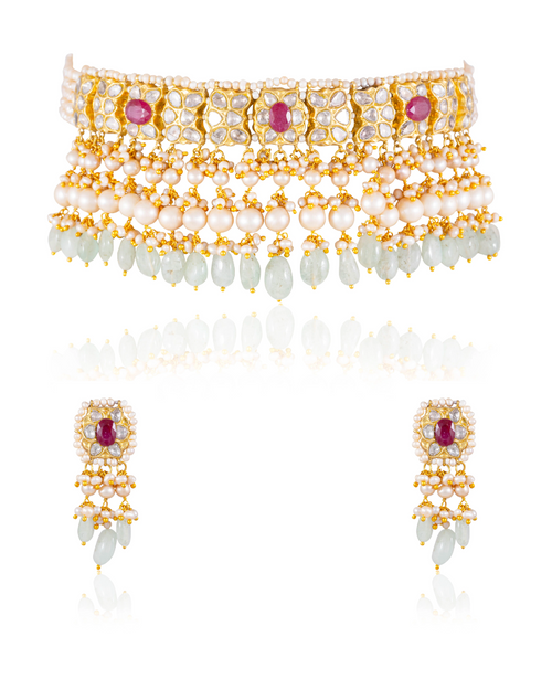 Vrsuhti Choker And Gunjan Tops Polki Set