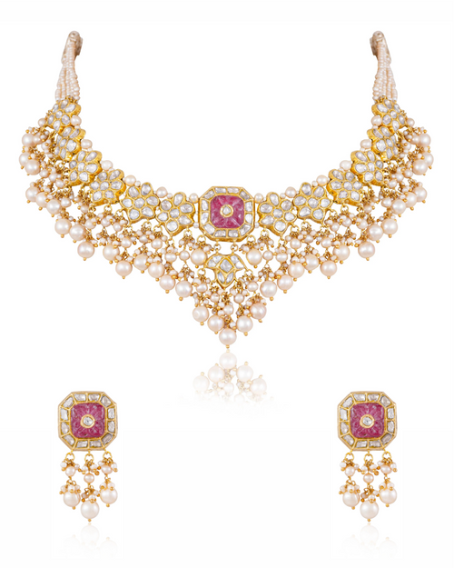 Ruksheen Necklace And Damita Tops Polki Set