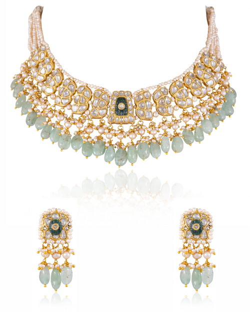 Nazmeen Necklace And Jaceenta Tops Polki Set