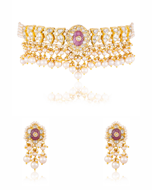 Dhanisha Choker And Nida Tops Polki Set