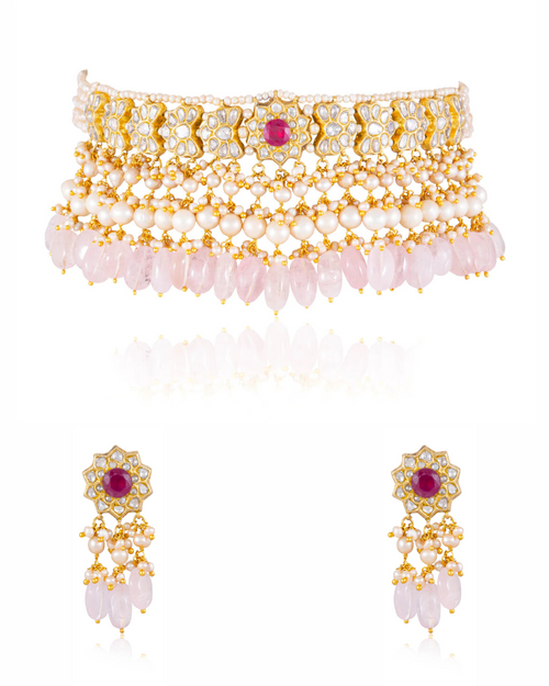 Rukshana Choker And Daziza Long Earrings Polki Set