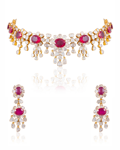 Druti Necklace And Aashika Long Earrings Polki Set