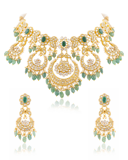 Aarini Necklace And Ekisha Chandbalis Polki Set