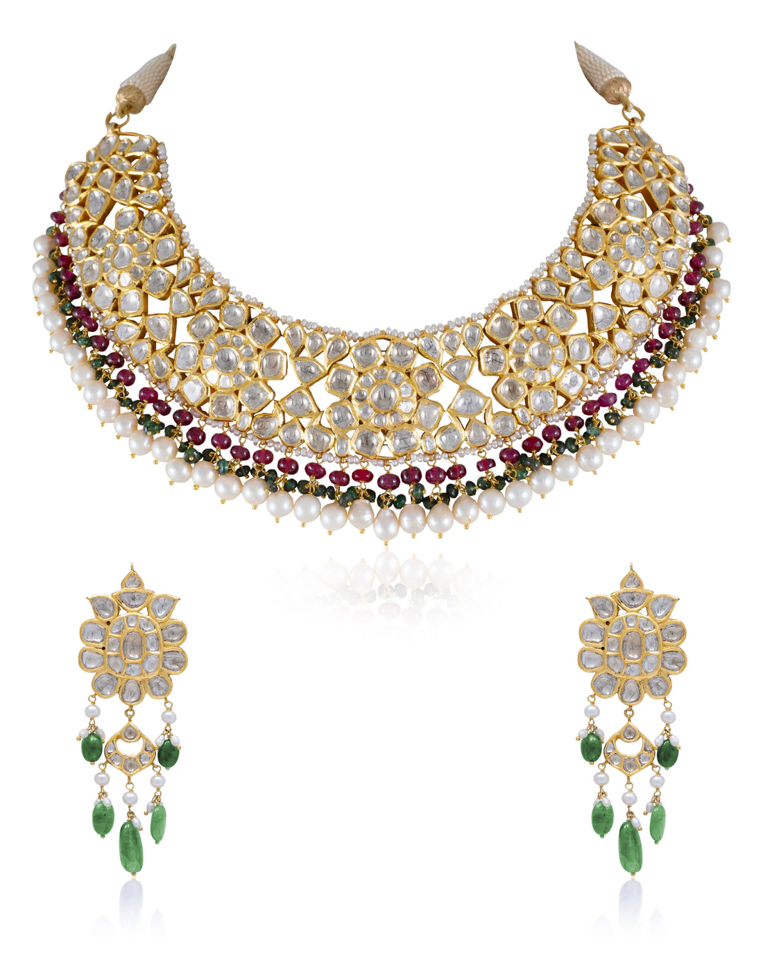 Harveen Necklace And Nimish Long Earrings Jadau Polki Set