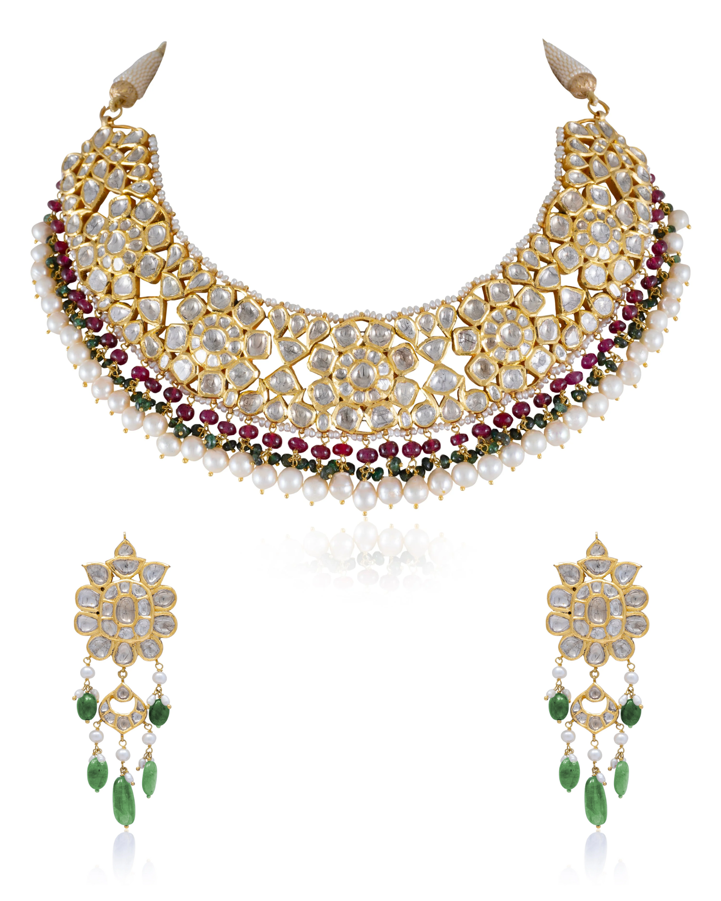 Harveen Necklace And Nimish Long Earrings Jadau Polki Set