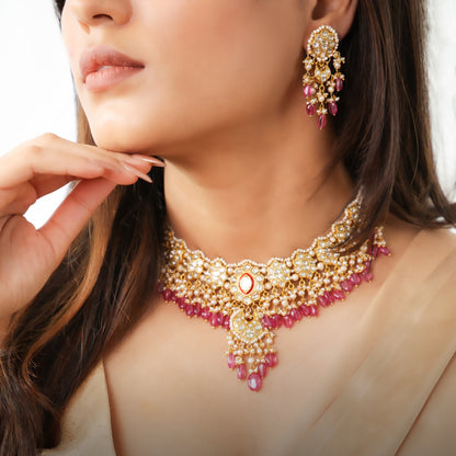 Fariya Necklace And Isha Long Earrings Polki Set