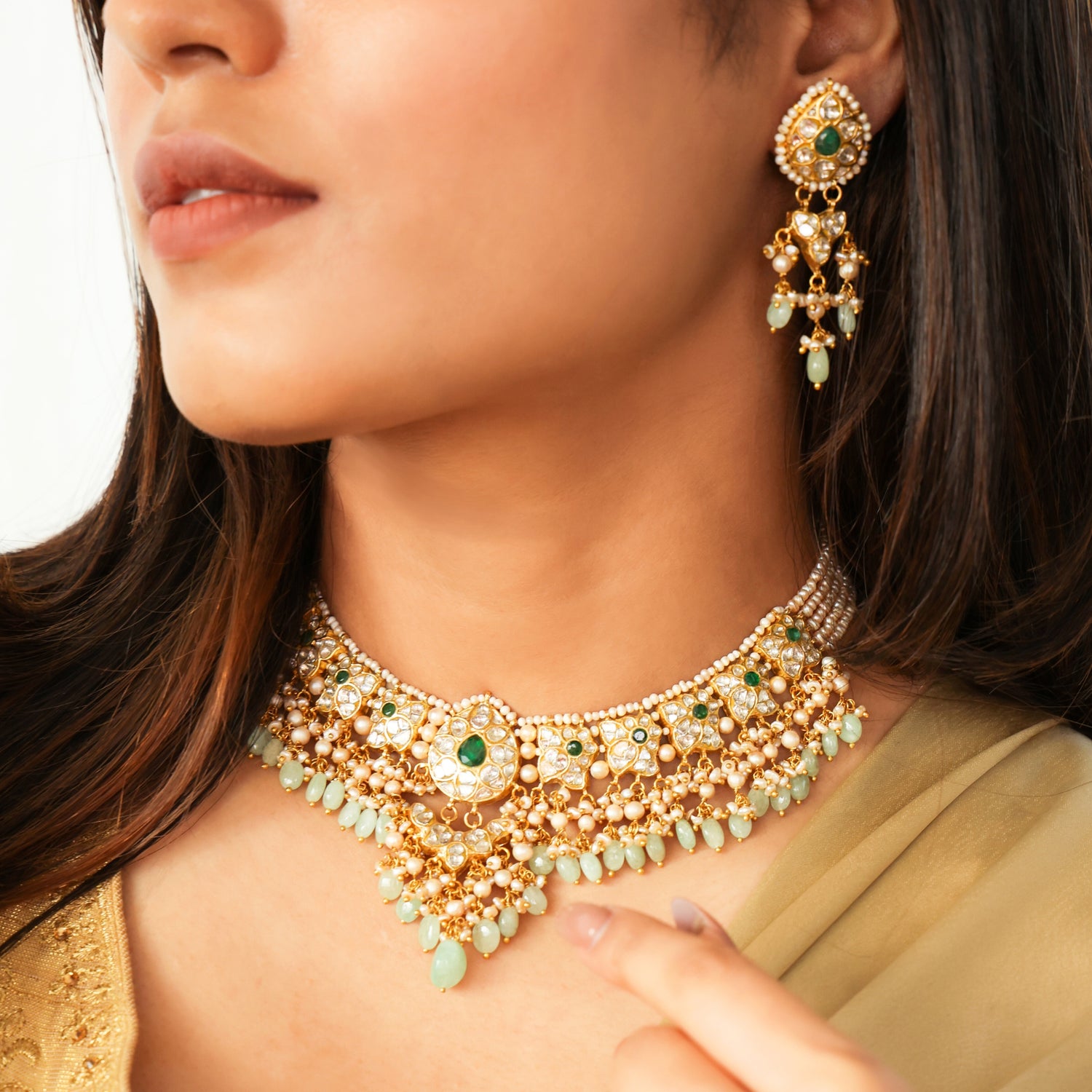 Suniti Necklace And Jenila Long Earrings Polki Set