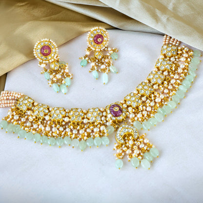 Parinita Necklace And Katherine Long Earrings Polki Set