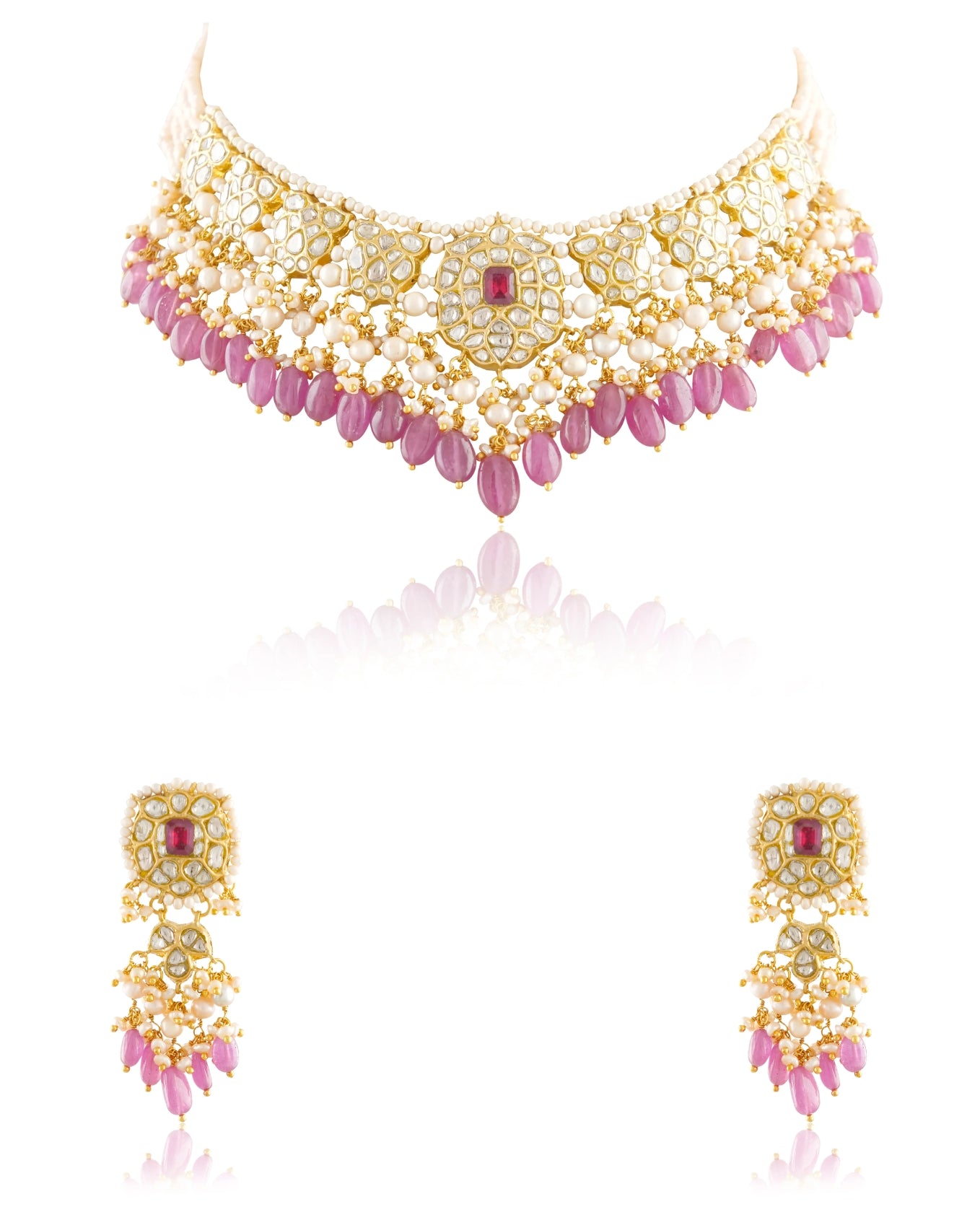 Fareen Necklace And Liv Long Earrings Polki Set