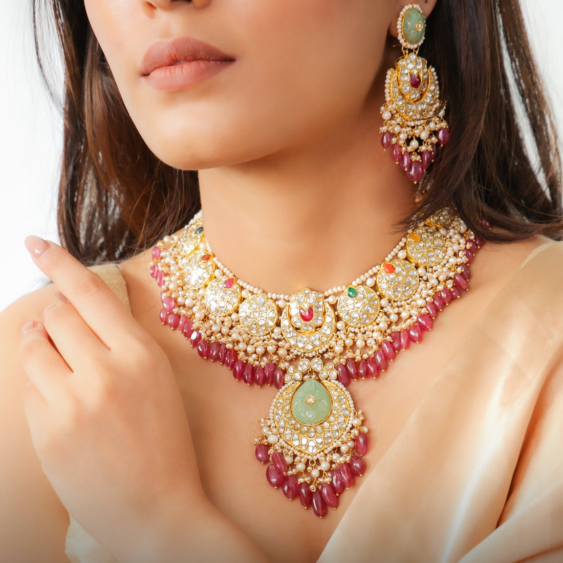 Arya Necklace And Arsha Chandbalis Polki Set