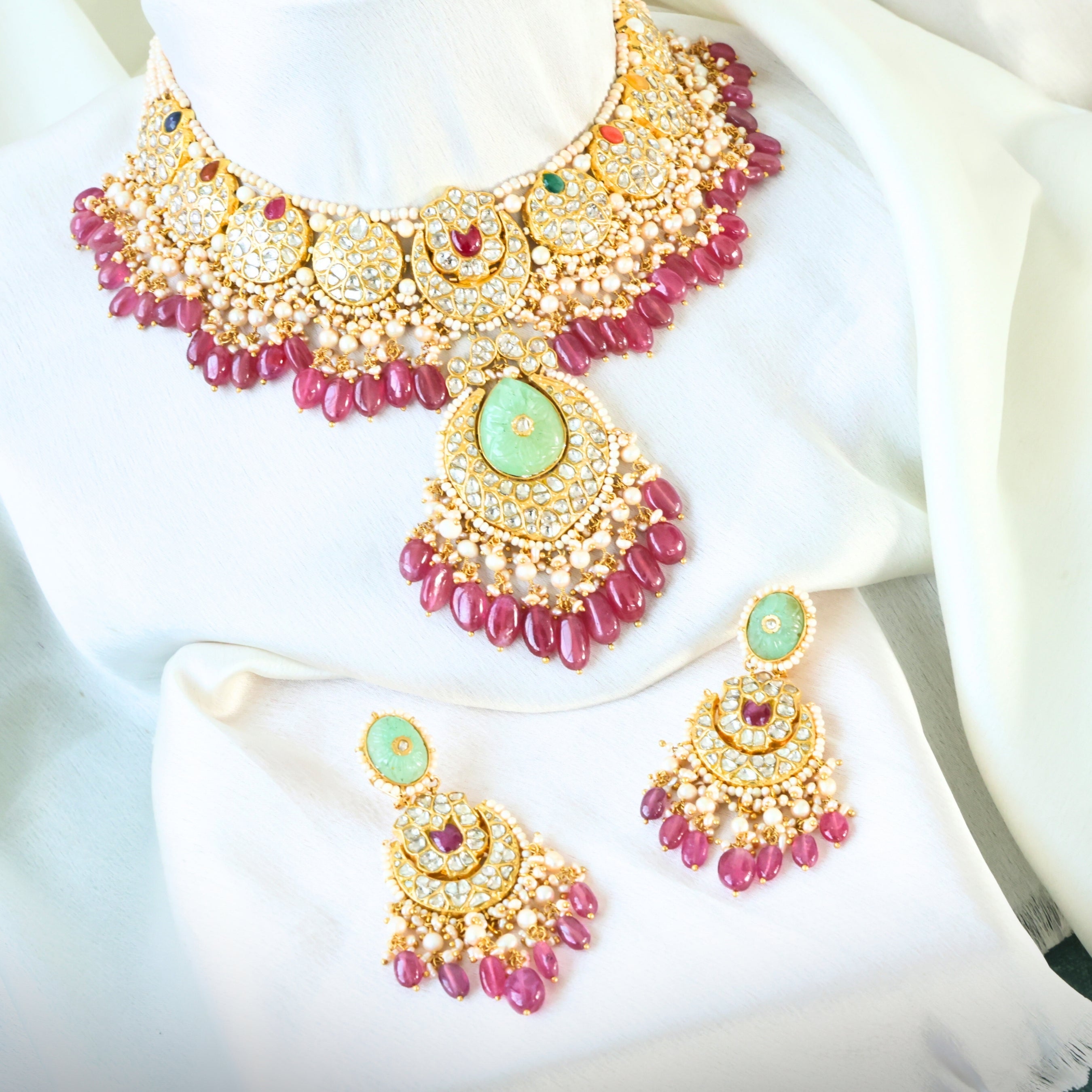 Arya Necklace And Arsha Chandbalis Polki Set