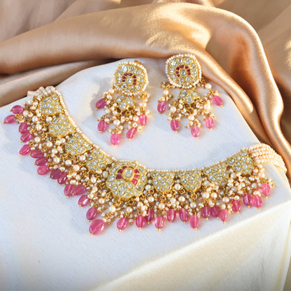 Archita Necklace And Mehek Long Earrings Polki Set