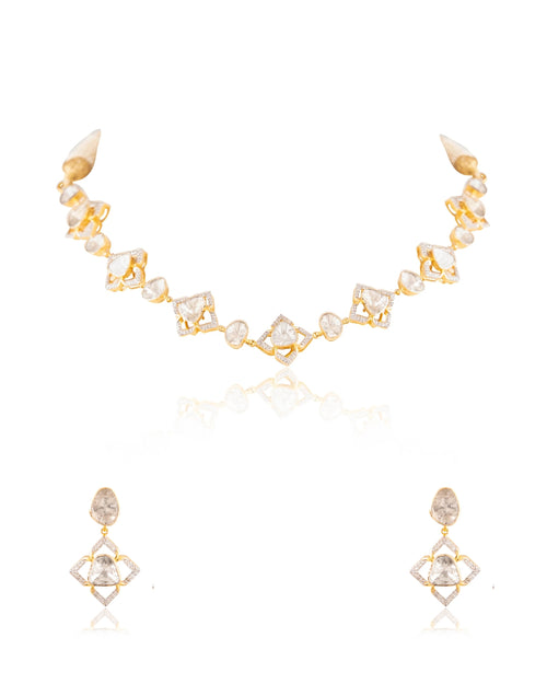Naoma Choker And Ishita Long Earrings Polki And Diamond Set
