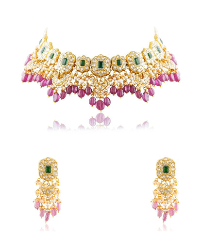 Anuja Necklace And Vidya Long Earrings Polki Set