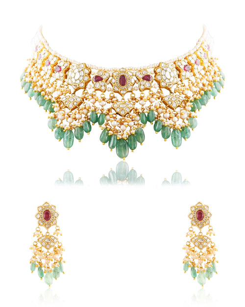 Mayuri Necklace And Vinaika Long Earrings Polki Set
