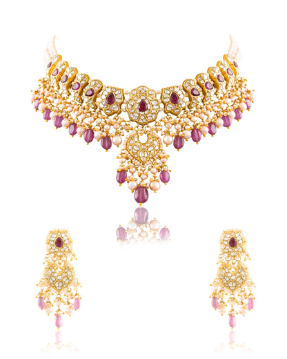 Akriti Necklace And Ritika Chandbalis Polki Set