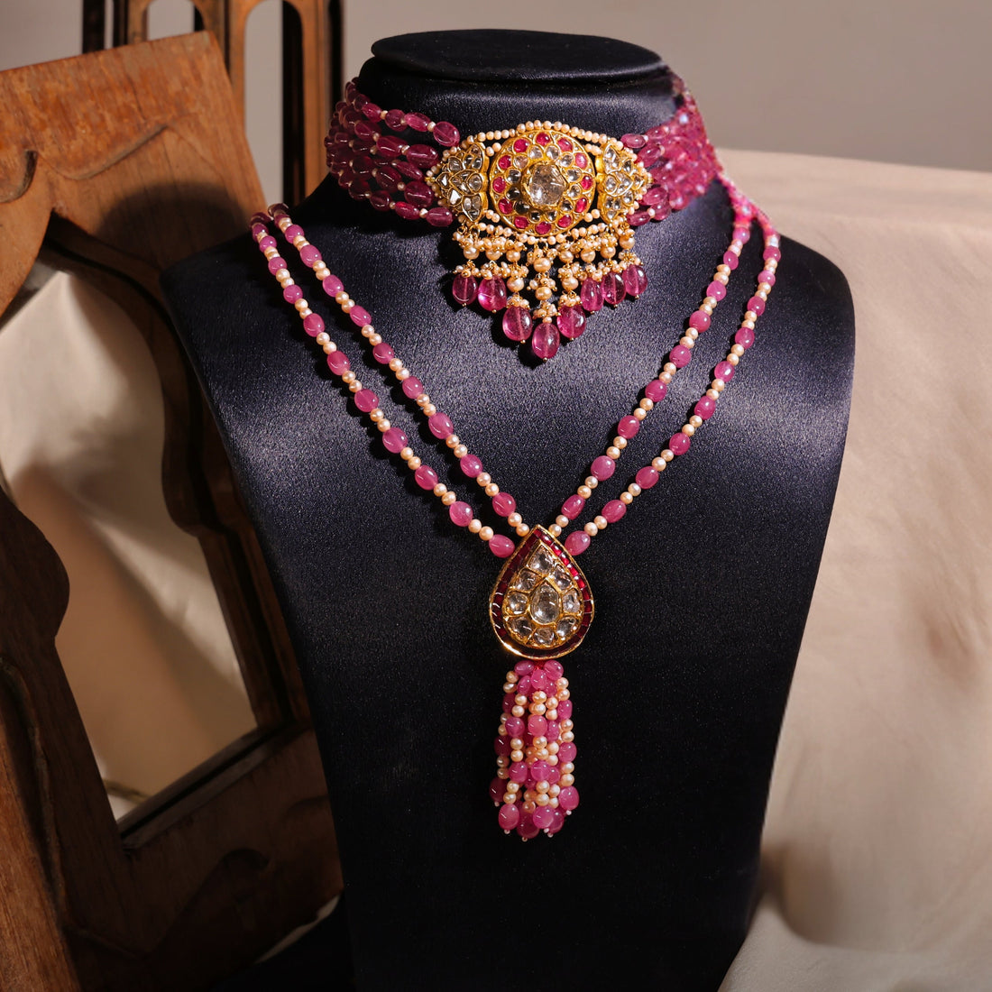 Urmi Bead Pendant And Zoe Bead Choker Polki Set