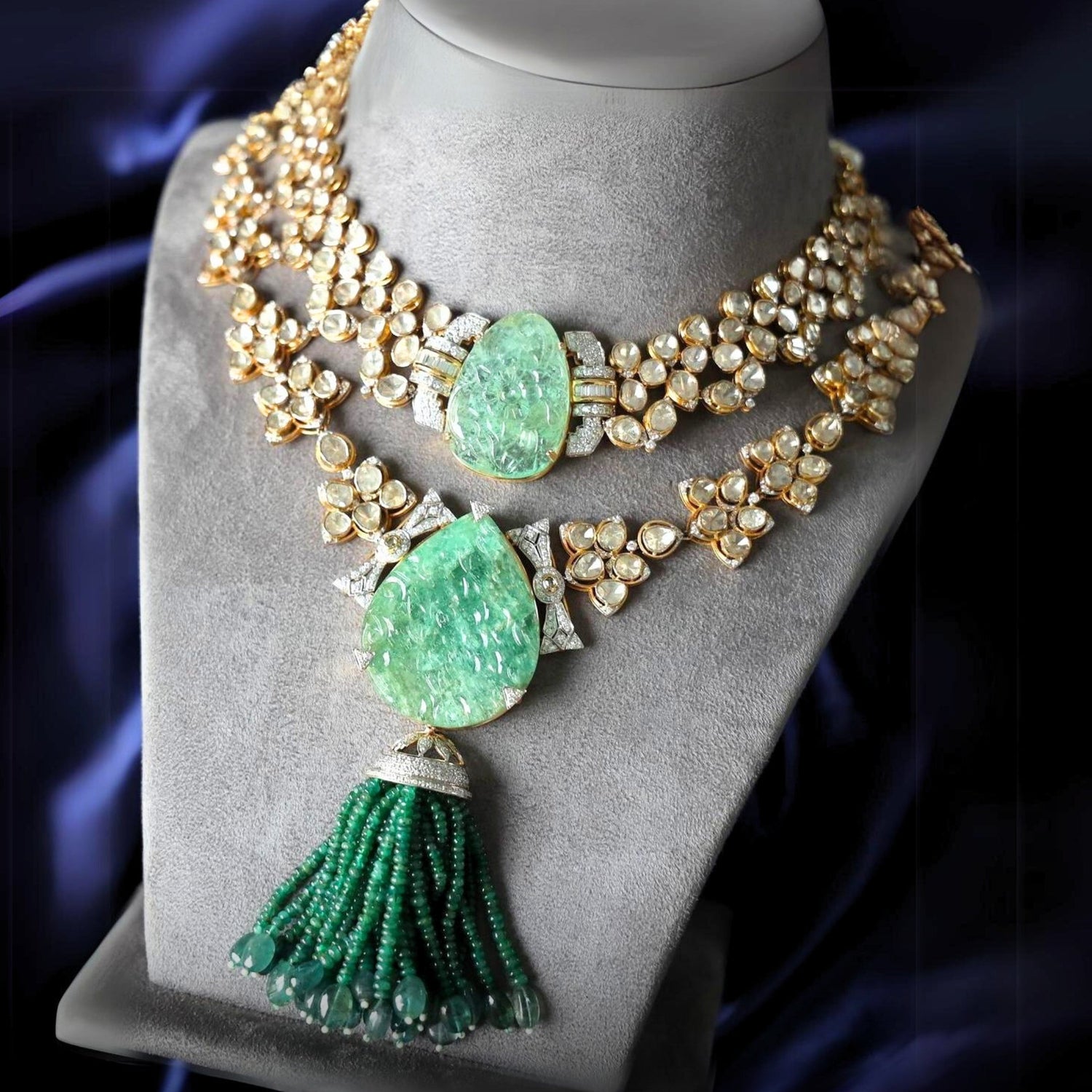 Samreen Necklace And Metali Long Necklace Polki And Diamond Set