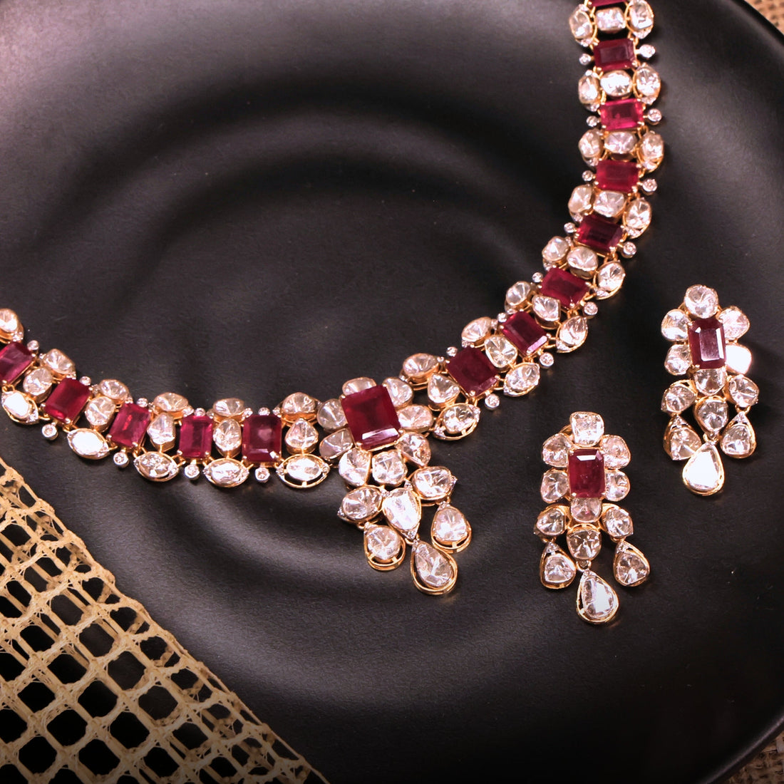 Prachi Necklace And Jeena Long Earrings Polki And Diamond Set