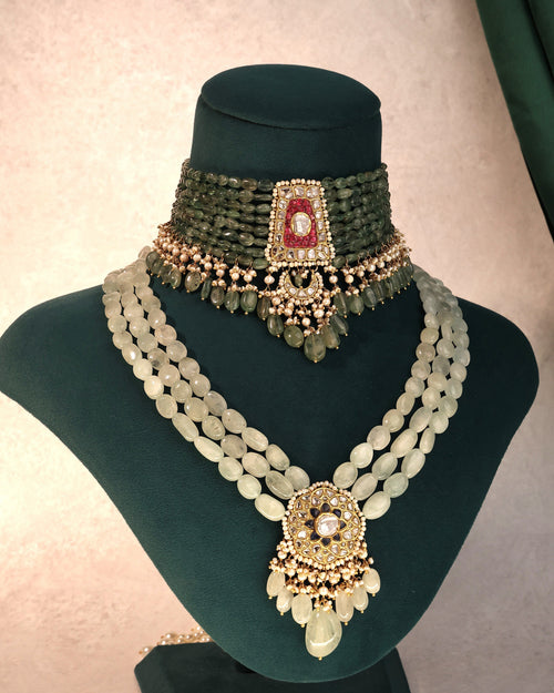 Shonal Bead Choker And Yasha Bead Pendant Polki Set