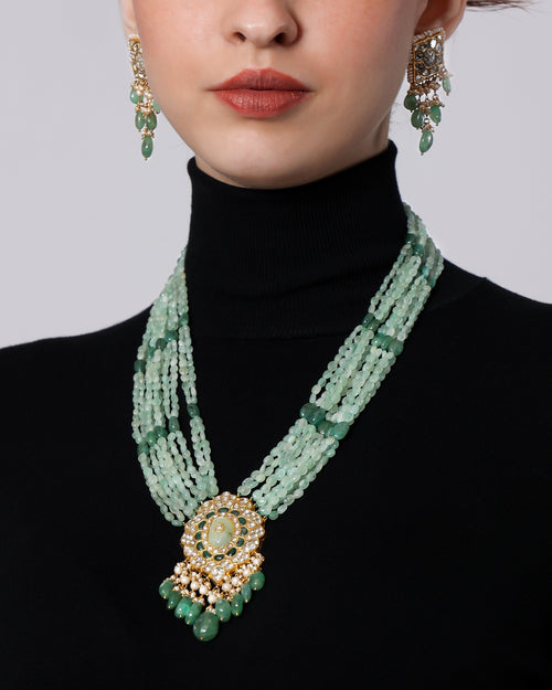 Saniya Bead Pendant And Damini Tops Polki Set