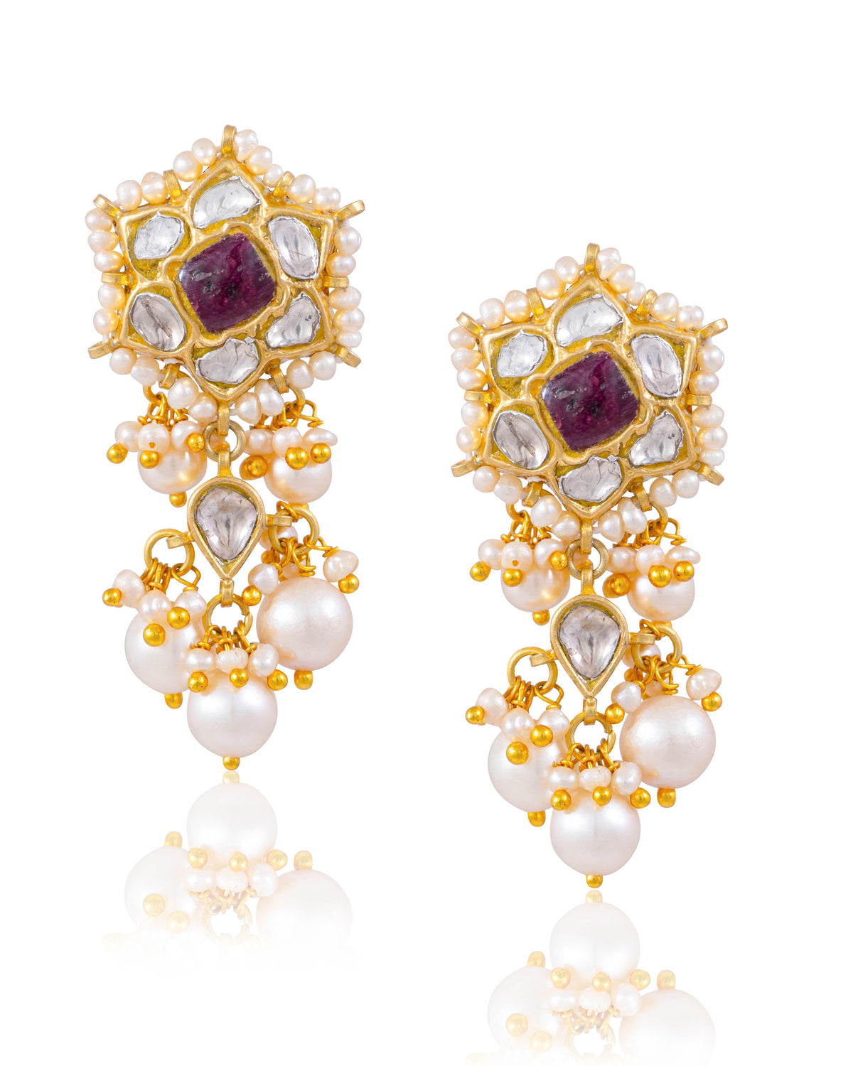 Trupti Necklace And Deniya Long Earrings Polki Set