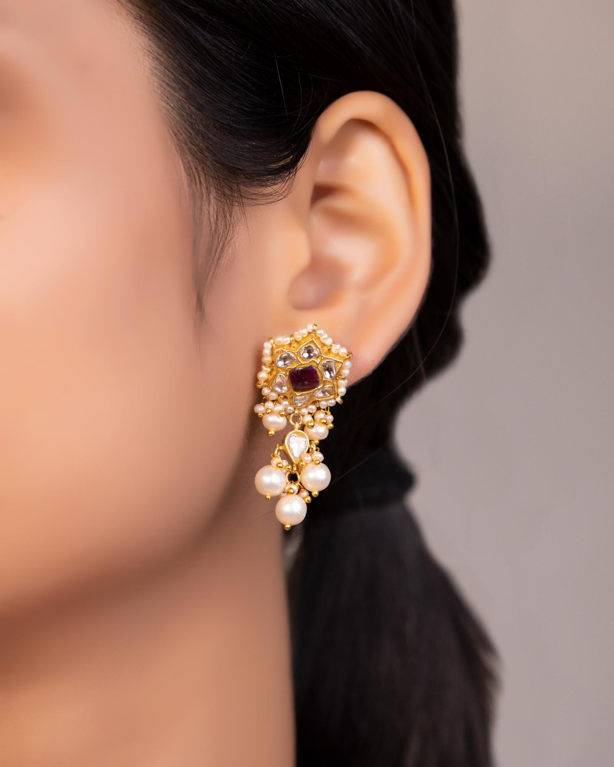 Trupti Necklace And Deniya Long Earrings Polki Set