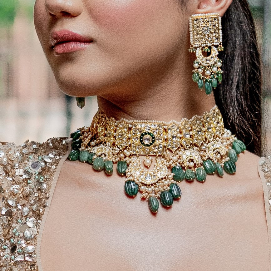 Sanjida Choker Set Emerald