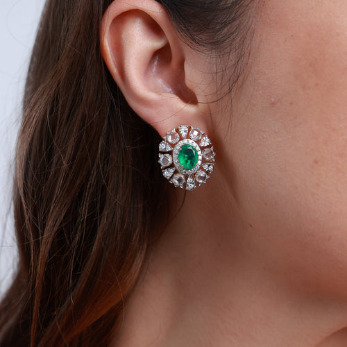 emerald diamond studs
