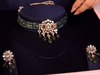 Gayatri Bead Choker And Swati Long Earrings Polki And Diamond Set