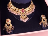 Suman Necklace And Bhavya Chandbalis Polki Set