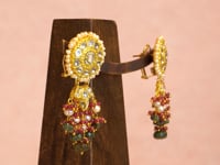 Isha Necklace And Aachal Long Earrings Polki Set