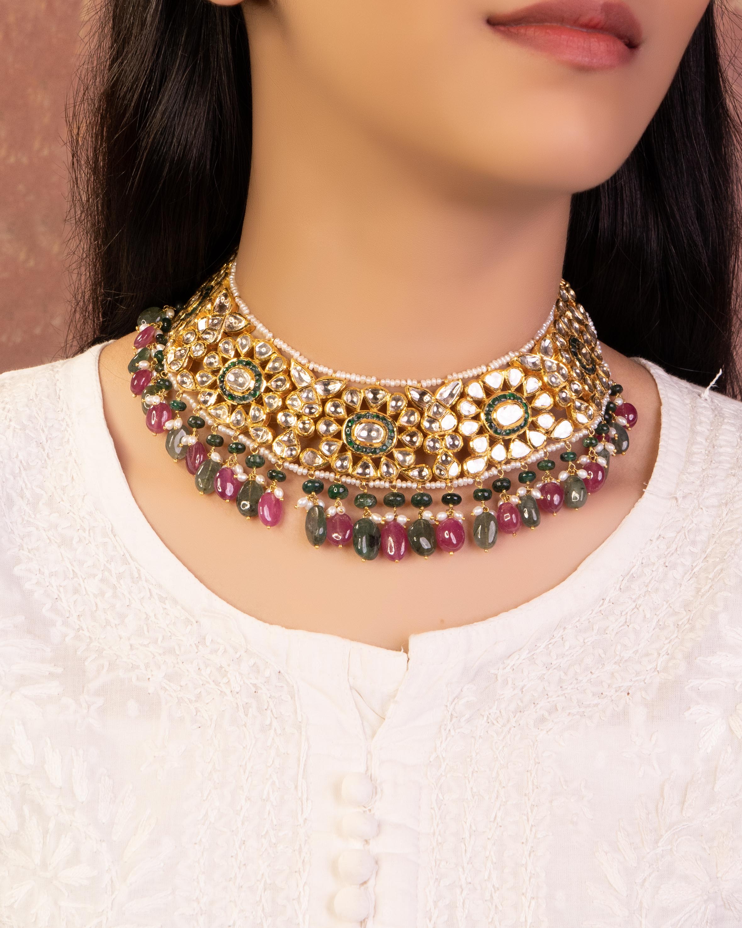 Sanchari Ruby & Green Jadau Necklace Set – AG'S