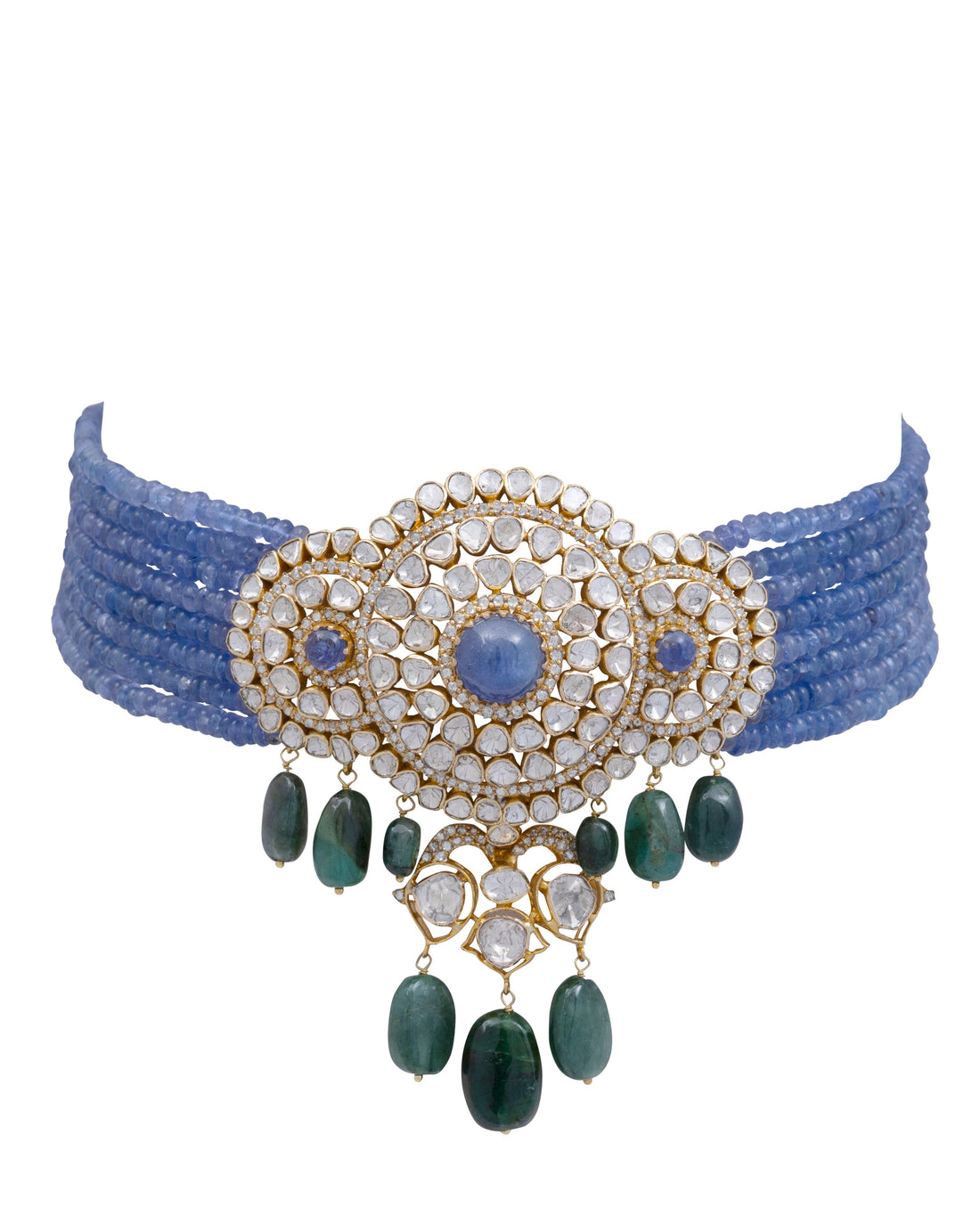 Trishka Bead Choker and Sakhia Chandbalis Polki Set