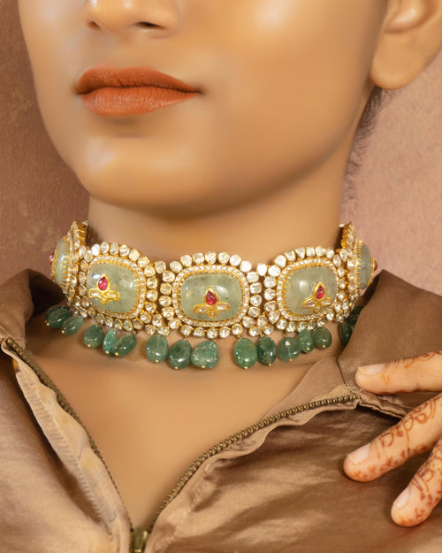 Naysa Choker and Aditi Long Earrings Polki Set